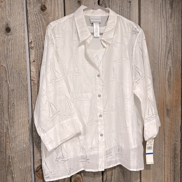 Alfred Dunner Two-in-One Nautical Layered Top – White – PXL - Picture 3 of 7